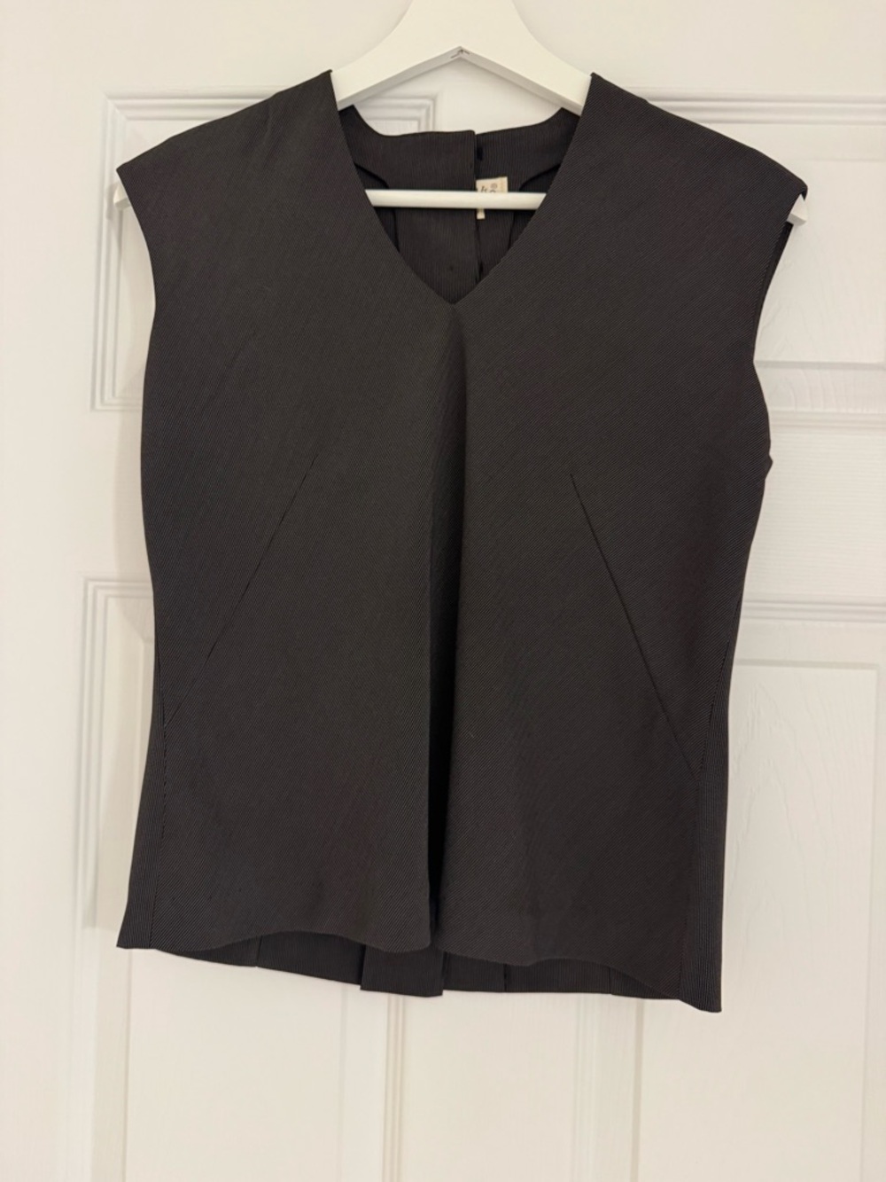 Miyako Brown Pinstripe Sleeveless Top Size S Minimalist Office Chic